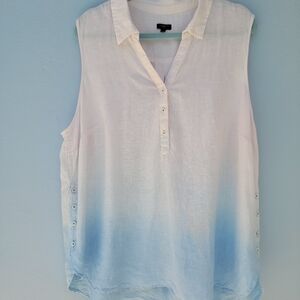 Woman Talbots Blue and White Ombre Blouse. 100% Linen. Size 2x
